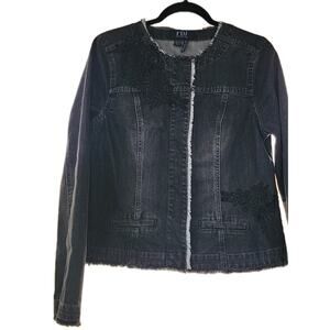 FDJ French Dressing Black Embroidered Floral Jacket Womens Medium Snap Buttons